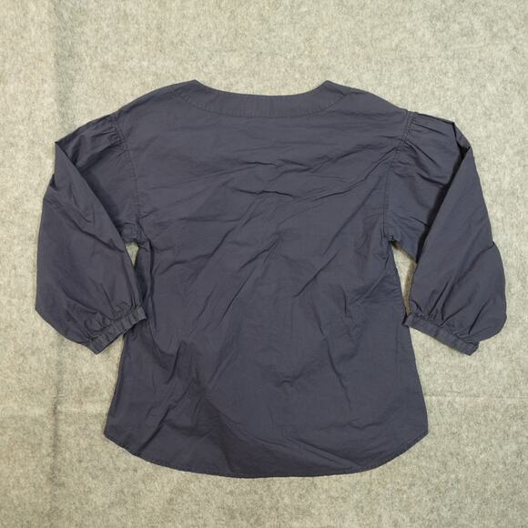 Anthropologie Top Womens Small Tie Neck Navy Blue HD in Paris 3/4 Balloon Sleeve - Picture 6 of 11